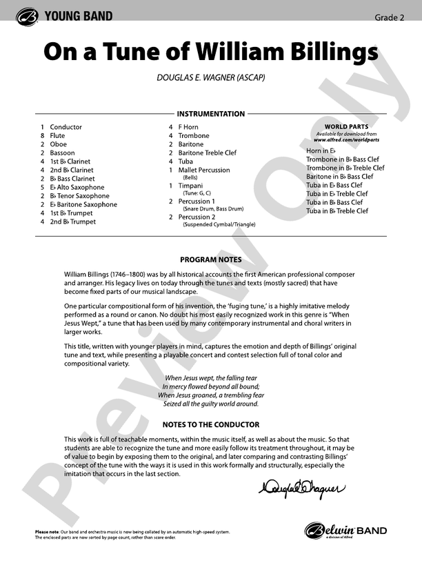 On a Tune of William Billings - Concert Band Conductor Score & Parts (Digital Download)