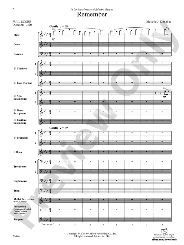 Remember - Concert Band Conductor Score & Parts (Digital Download)