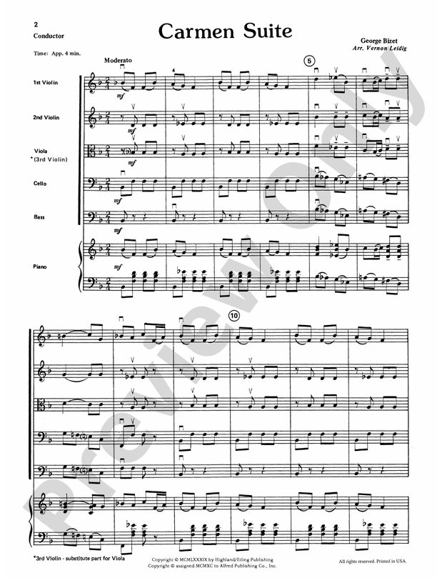Carmen Suite – String Orchestra Conductor Score & Parts (Digital Download)