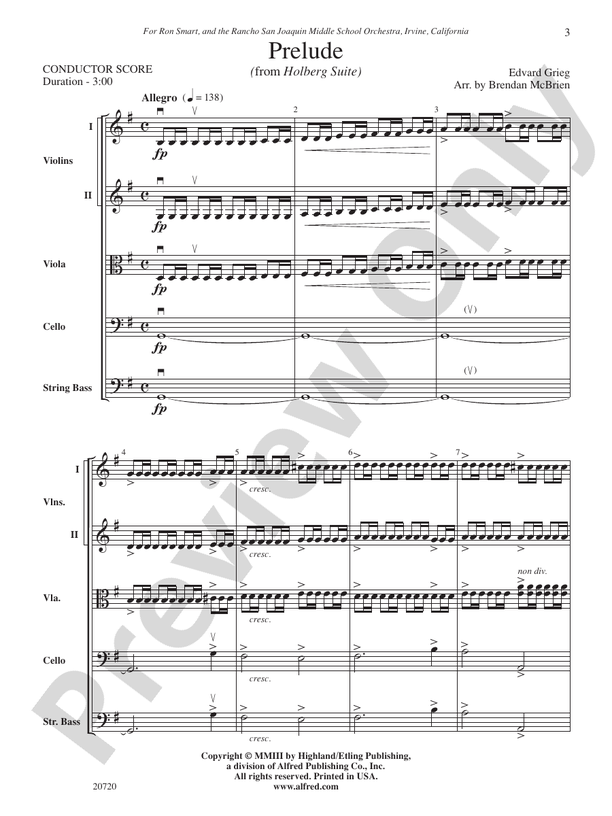 Prelude (from Holberg Suite) – String Orchestra Conductor Score & Parts (Digital Download)