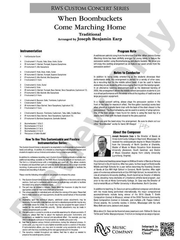When Boombuckets Come Marching Home - Concert Band Conductor Score & Parts(Digital Download)