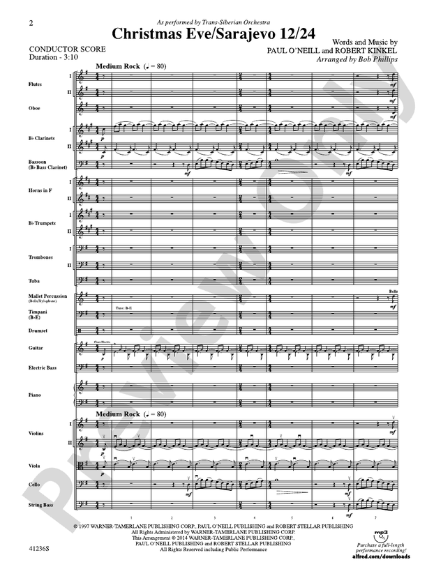 Christmas Eve/Sarajevo 12/24 – Full Orchestra Conductor Score & Parts (Digital Download)