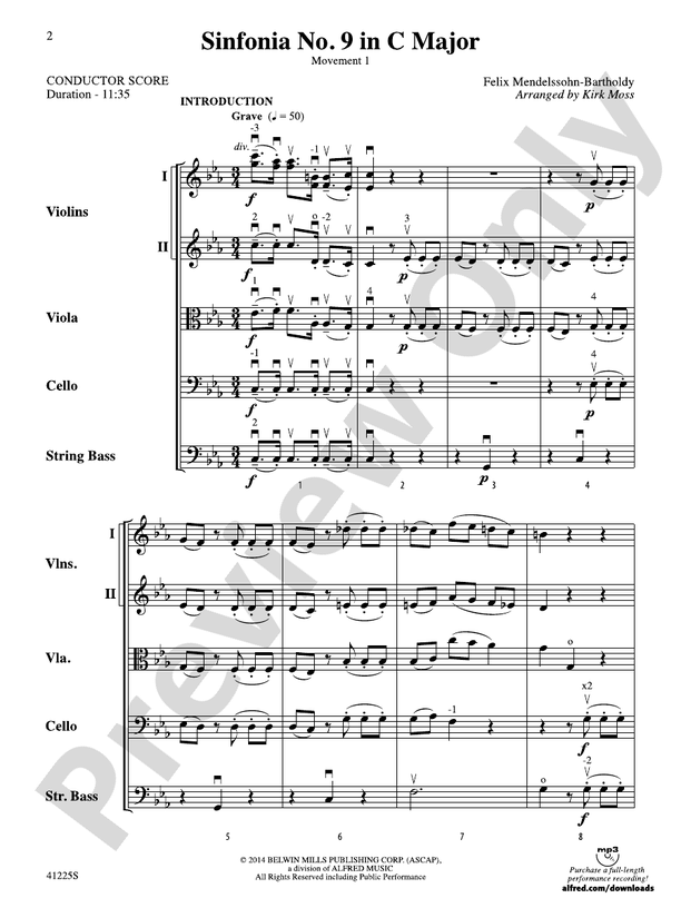Sinfonia No. 9 in C Major – String Orchestra Conductor Score & Parts (Digital Download)