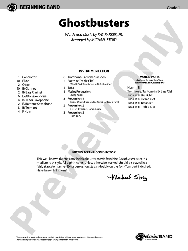 Ghostbusters (from Ghostbusters) - Concert Band Conductor Score & Parts (Digital Download)