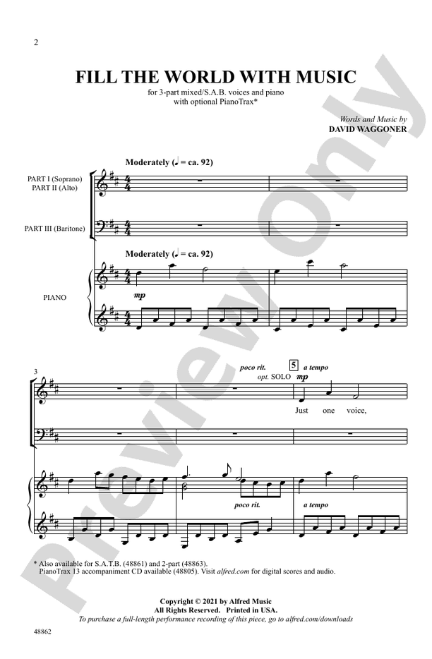 Fill the World with Music – 3-Part Mixed / SAB Choral Octavo (Digital Download)