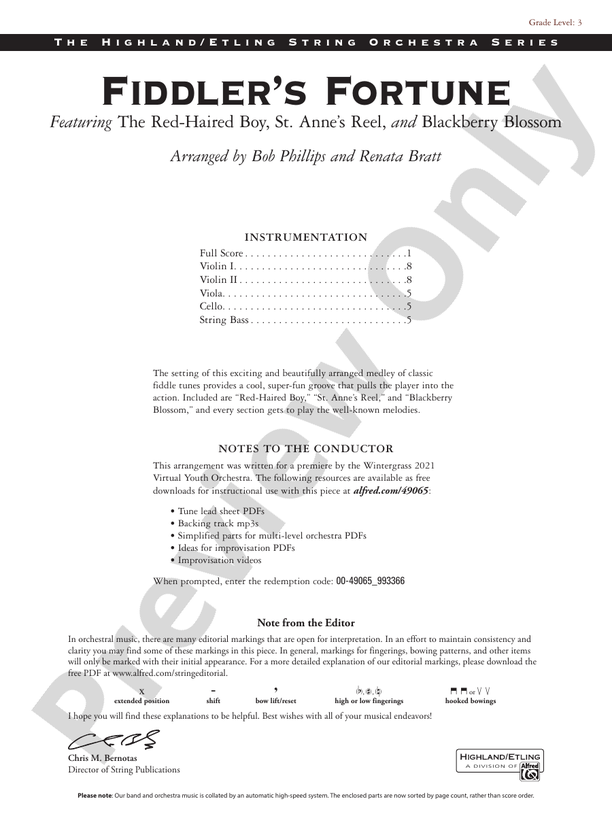 Fiddler's Fortune - String Orchestra Conductor Score & Parts (Digital Download)