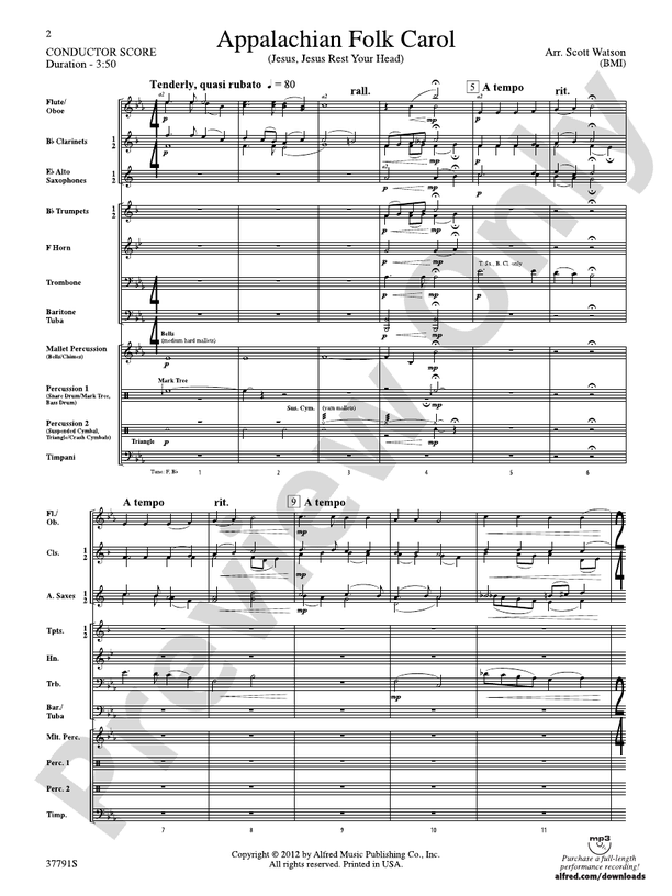 Appalachian Folk Carol - Concert Band Conductor Score & Parts (Digital Download)