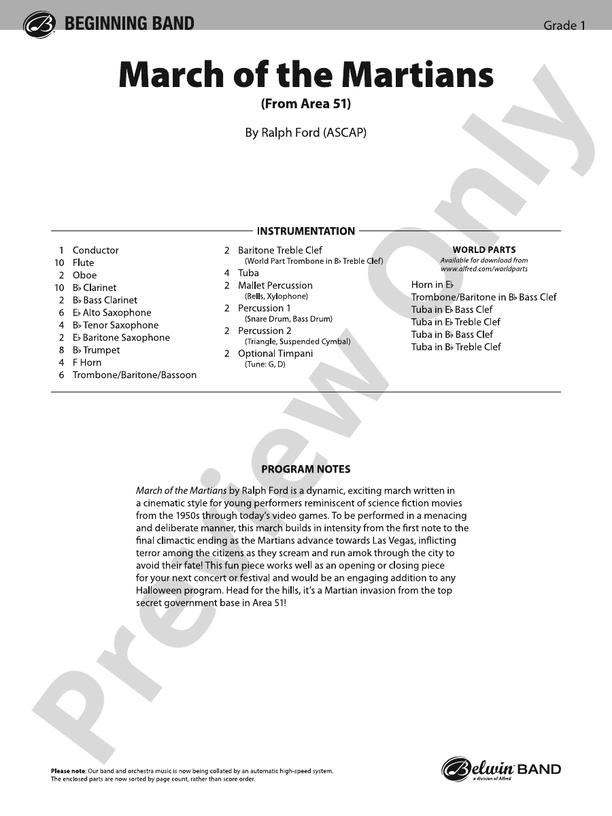 March of the Martians - Concert Band Conductor Score & Parts (Digital Download)