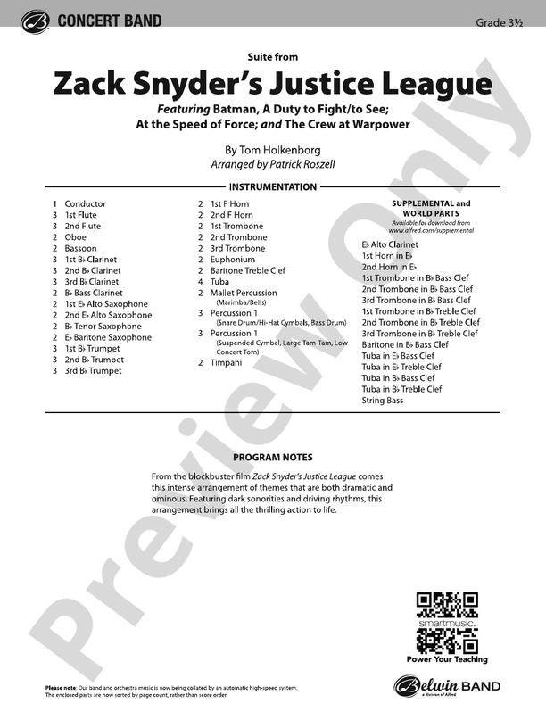 Suite from Zack Snyder's Justice League - Concert Band Conductor Score & Parts (Digital Download)