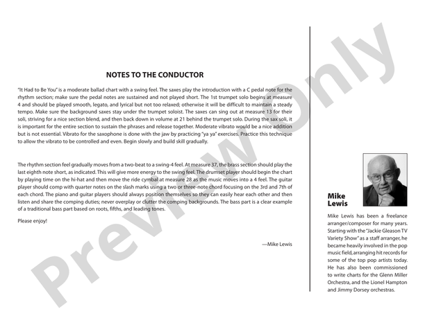 It Had to Be You - Jazz Ensemble Conductor Score & Parts (Digital Download)