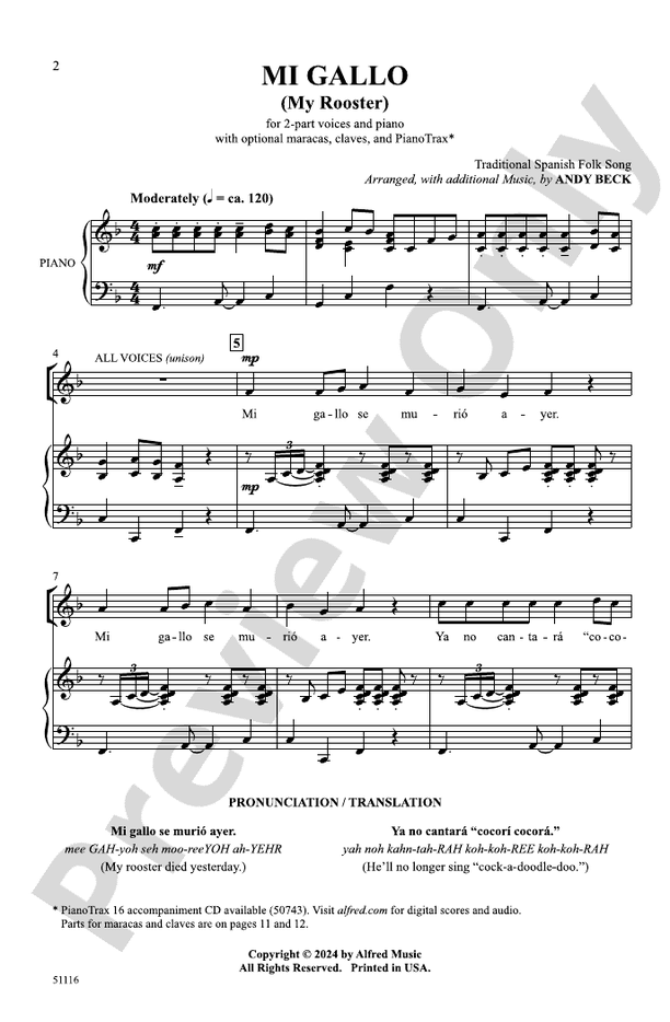 Mi Gallo - 2 Part Treble Choral Octavo (Digital Download)