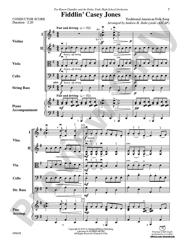 Fiddlin' Casey Jones – String Orchestra Conductor Score & Parts (Digital Download)