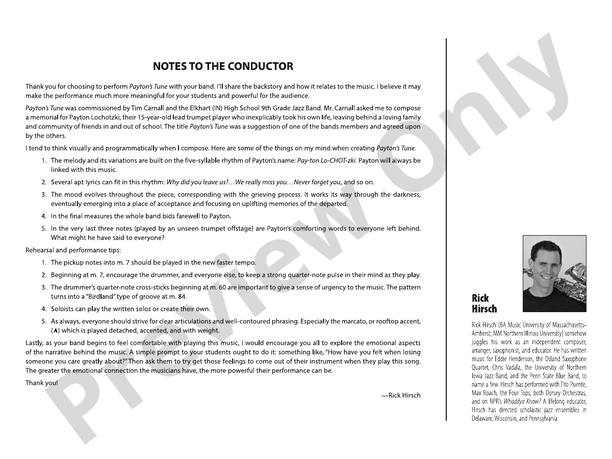 Payton's Tune – Jazz Ensemble Conductor Score & Parts (Digital Download)