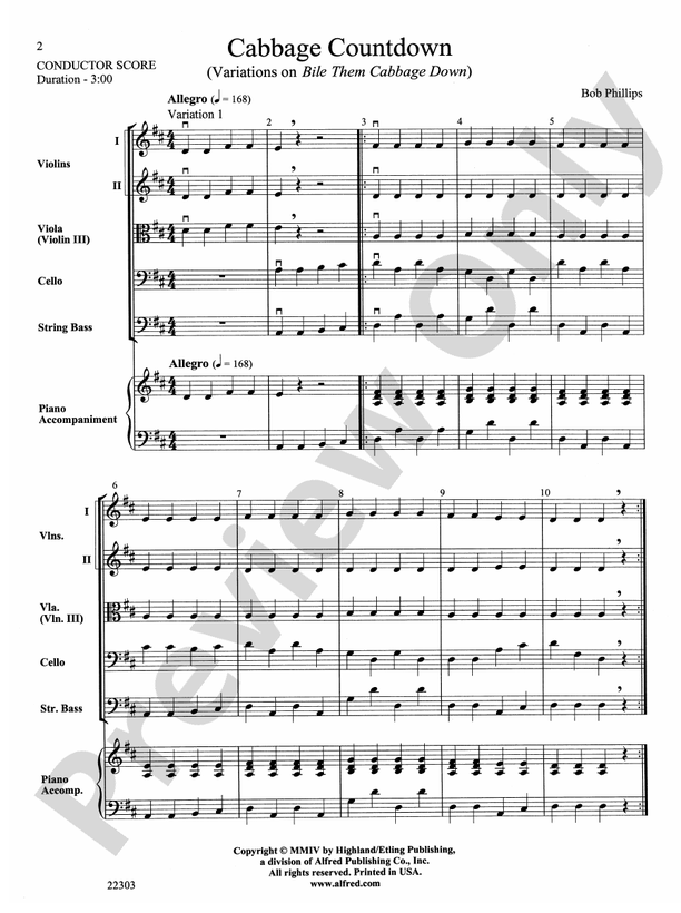 Cabbage Countdown – String Orchestra Conductor Score & Parts (Digital Download)