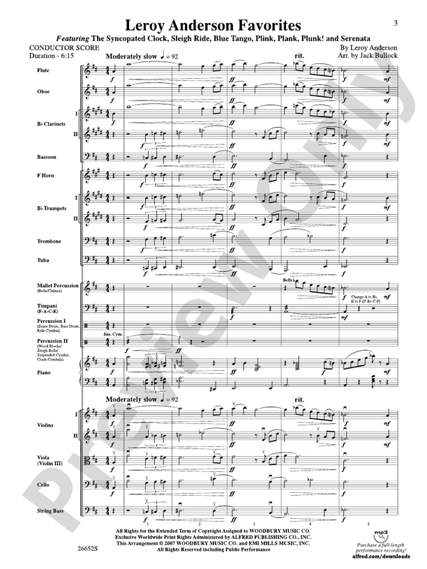 Leroy Anderson Favorites – Full Orchestra Conductor Score & Parts (Digital Download)