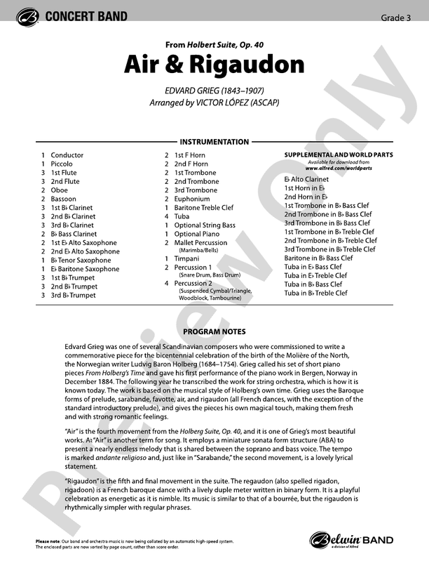 Air & Rigaudon - Concert Band Conductor Score & Parts (Digital Download)