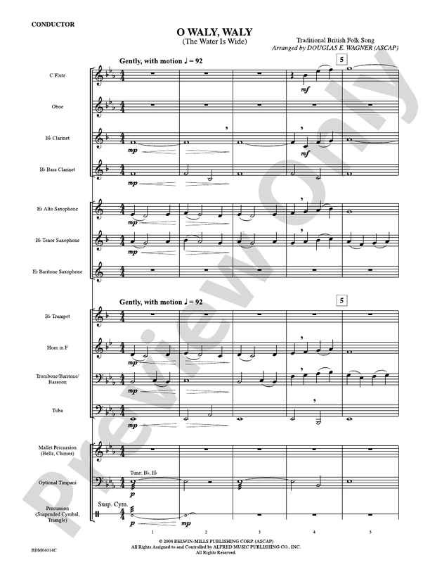 O Waly, Waly (The Water Is Wide) - Concert Band Conductor Score & Parts (Digital Download)