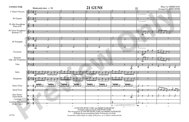 21 Guns – Marching Band Conductor Score & Parts (Digital Download)