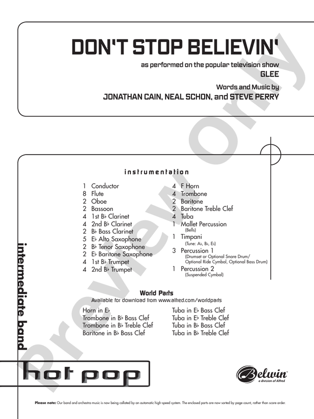Don't Stop Believin' - Concert Band Conductor Score & Parts (Digital Download)