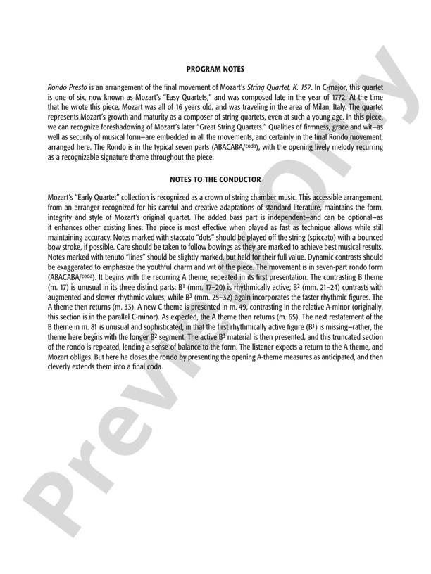 Rondo Presto (from String Quartet K. 157) – String Orchestra Conductor Score & Parts (Digital Download)
