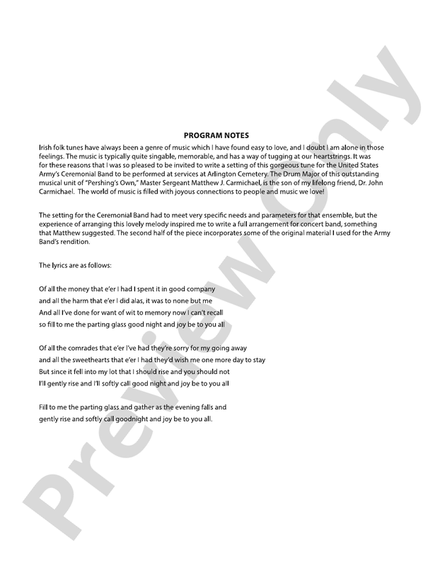 The Parting Glass – Concert Band Conductor Score & Parts (Digital Download)