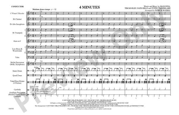 4 Minutes – Marching Band Conductor Score & Parts (Digital Download)