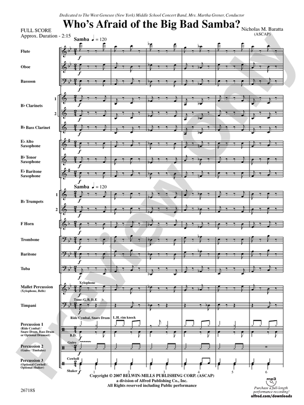 Who's Afraid of the Big Bad Samba? - Concert Band Conductor Score & Parts (Digital Download)