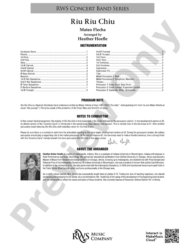 Riu Riu Chiu - Concert Band Conductor Score & Parts(Digital Download)