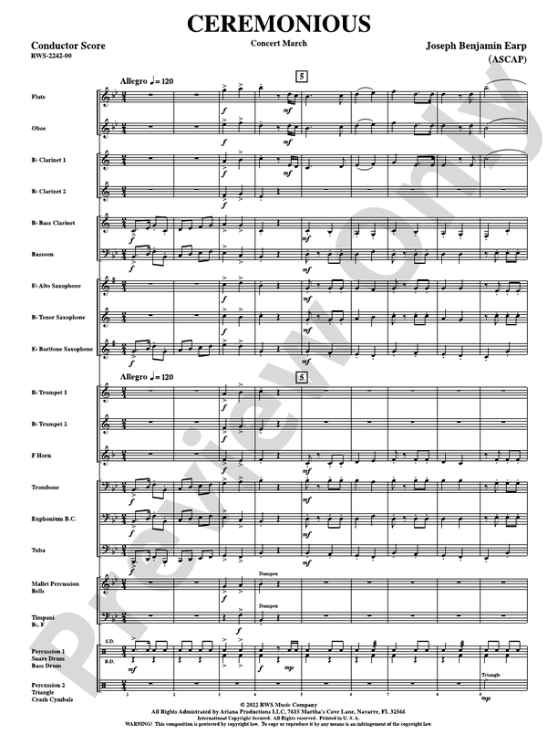 Ceremonious - Concert March - Concert Band Conductor Score & Parts(Digital Download)