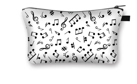 Music Pencil Case or Toiletry Bag White with Black notes and Clefs
