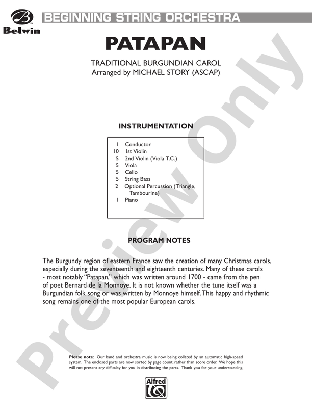 Patapan – String Orchestra Conductor Score & Parts (Digital Download)