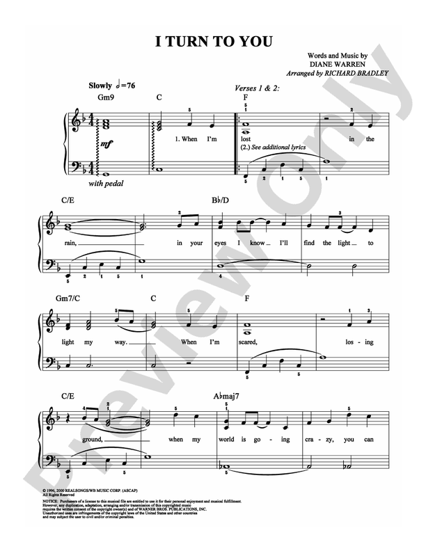 I Turn To You - Arr. Richard Bradley (DSM-PS-0004612) - Easy Piano (Digital Download)