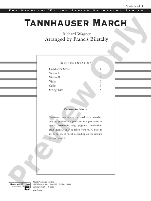 Tannhäuser March – String Orchestra Conductor Score & Parts (Digital Download)