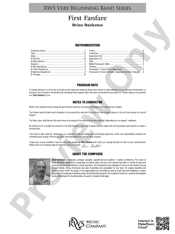 First Fanfare - Concert Band Conductor Score & Parts(Digital Download)