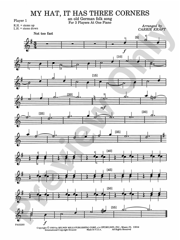 My Hat, It Has Three Corners - 1 Piano, 6 Hands (Digital Download)