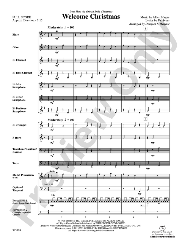 Welcome Christmas (from How the Grinch Stole Christmas) - Concert Band Conductor Score & Parts (Digital Download)