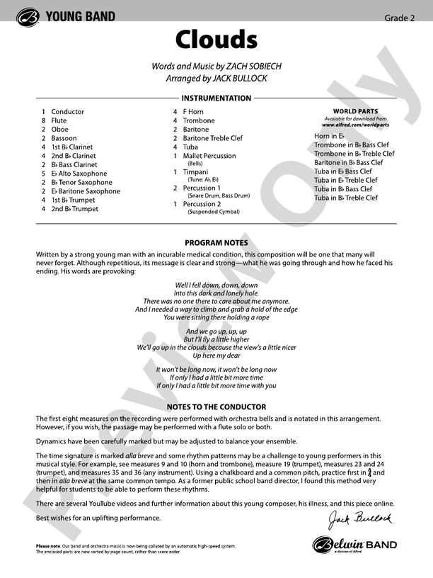 Clouds - Concert Band Conductor Score & Parts (Digital Download)