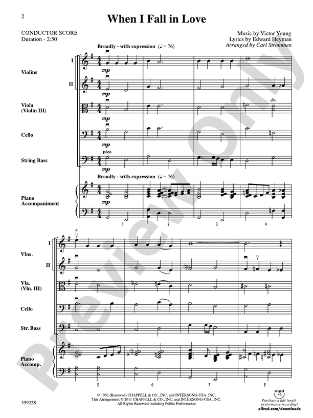 When I Fall in Love – String Orchestra Conductor Score & Parts (Digital Download)