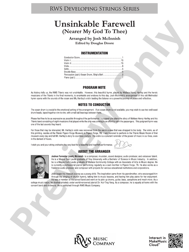 Unsinkable Farewell - Nearer My God to Thee - String Orchestra Conductor Score & Parts (Digital Download)