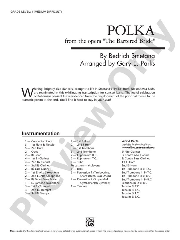 Polka from The Bartered Bride - Concert Band Conductor Score & Parts (Digital Download)