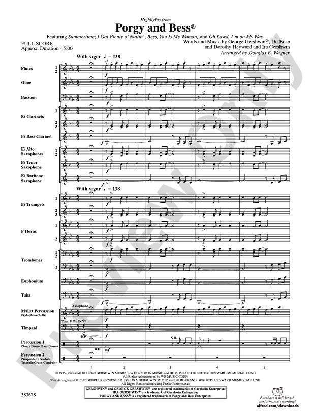 Porgy and Bess, Highlights from - Concert Band Conductor Score & Parts (Digital Download)