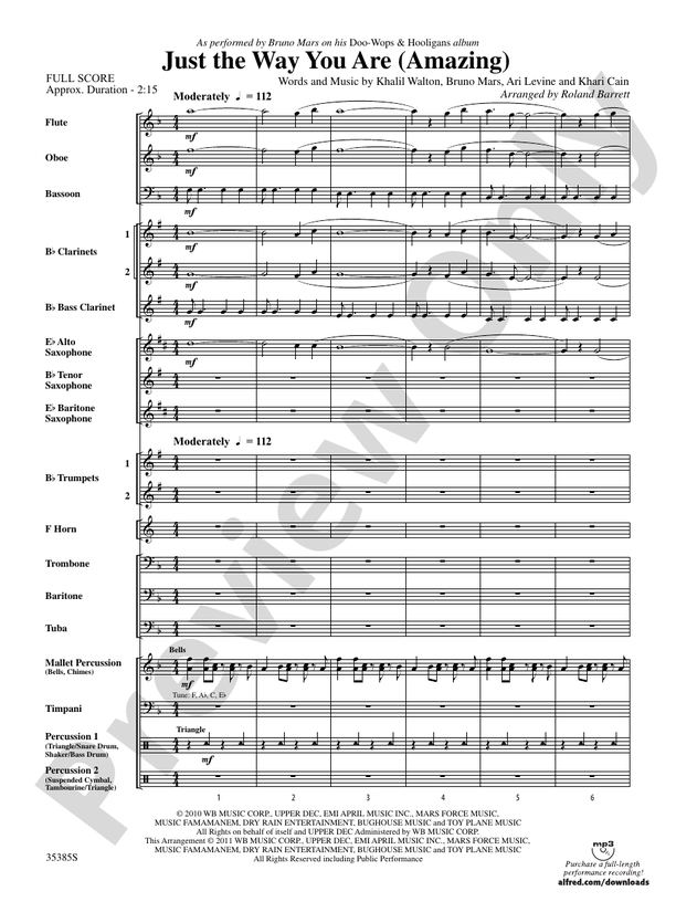 Just the Way You Are (Amazing) Arr. Roland Barrett - Concert Band Conductor Score & Parts (Digital Download)