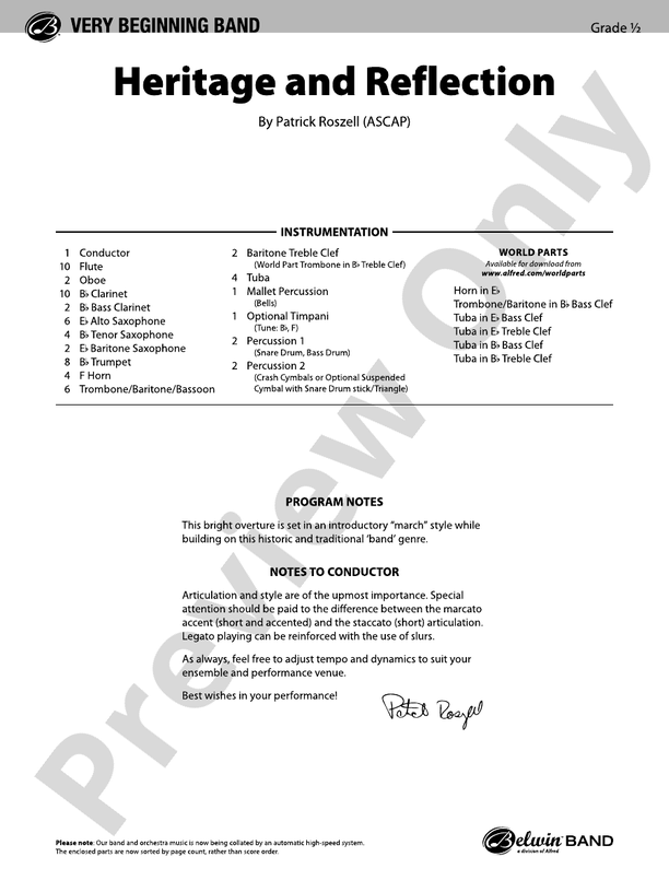 Heritage and Reflection - Concert Band Conductor Score & Parts (Digital Download)