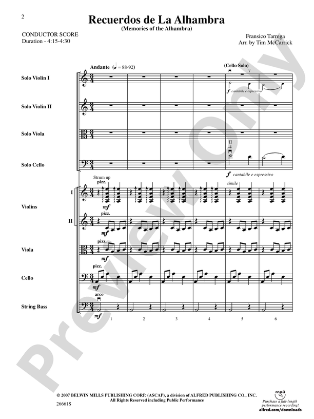 Recuerdos de la Alhambra – String Orchestra Conductor Score & Parts (Digital Download)