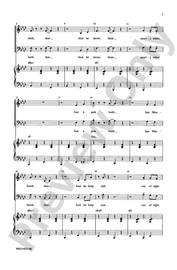 Mack the Knife - Arr. Kirby Shaw – SATB Choral Octavo (Digital Download)