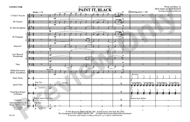 Paint It, Black (Arr. Roland Barrett) – Marching Band Conductor Score & Parts (Digital Download)