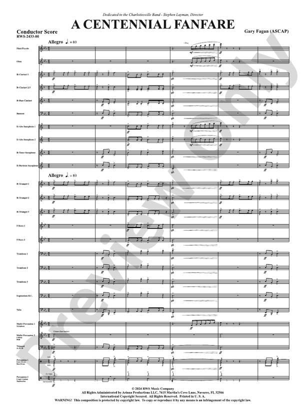 Centennial Fanfare - Concert Band Conductor Score & Parts(Digital Download)