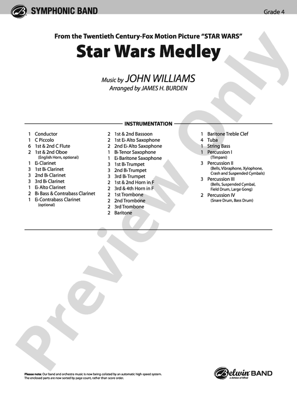Star Wars Medley (Grade 4) - Concert Band Conductor Score & Parts (Digital Download)