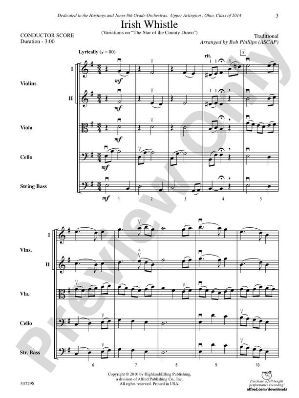 Irish Whistle – String Orchestra Conductor Score & Parts (Digital Download)