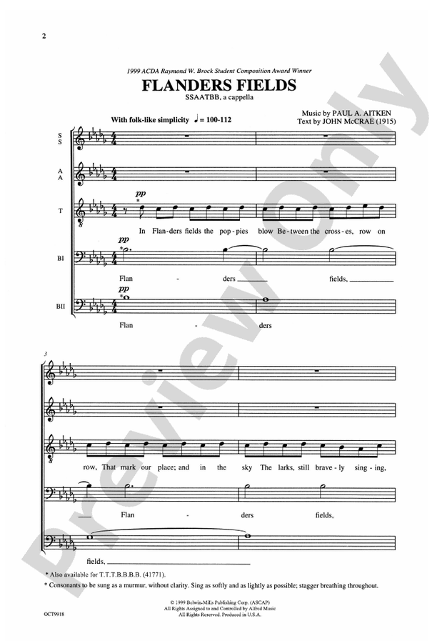 Flanders Fields – SSAATTBB Choral Octavo (Digital Download)